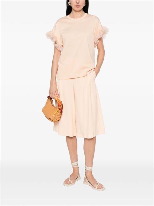 T-shirt in cotone con maniche in tulle. TWINSET | TP204A/11750